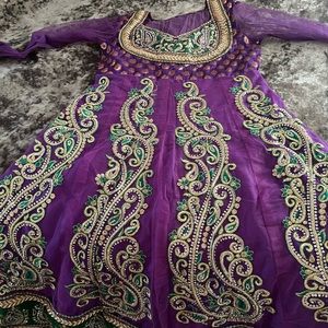 Purple and Green Women Anarkali Suit